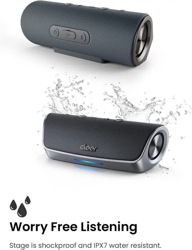 Alt view image 4 of 7 - Cleer Scene Portable Bluetooth Speaker,IPX7 Waterproof,Powerful Sound and Deep Bass,Built-in Echo and Noise Canceling Microphone,12 Hours Battery,for Office,Home,Outdoors and Travel-Grey