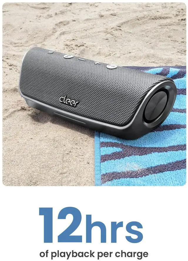 Alt view image 5 of 7 - Cleer Scene Portable Bluetooth Speaker,IPX7 Waterproof,Powerful Sound and Deep Bass,Built-in Echo and Noise Canceling Microphone,12 Hours Battery,for Office,Home,Outdoors and Travel-Grey