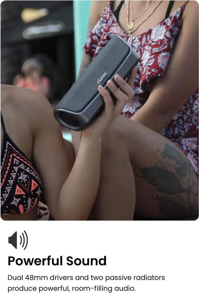 Alt view image 7 of 7 - Cleer Scene Portable Bluetooth Speaker,IPX7 Waterproof,Powerful Sound and Deep Bass,Built-in Echo and Noise Canceling Microphone,12 Hours Battery,for Office,Home,Outdoors and Travel-Grey