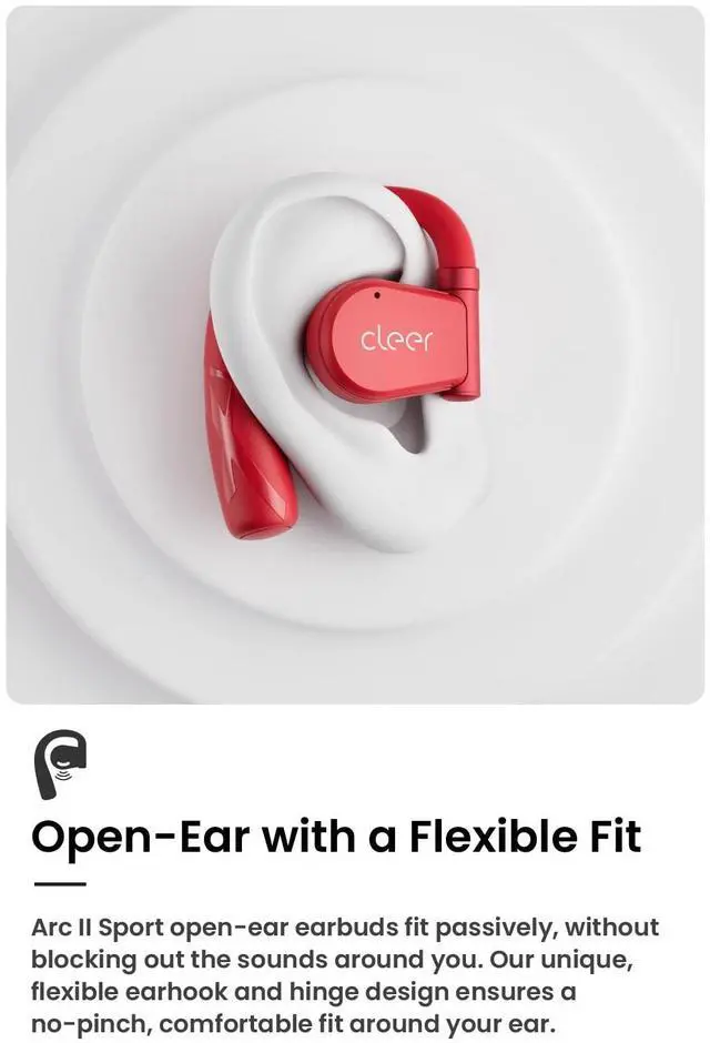 Alt view image 6 of 11 - Cleer Arc II Sport Wireless Open-Ear Earbuds - Red