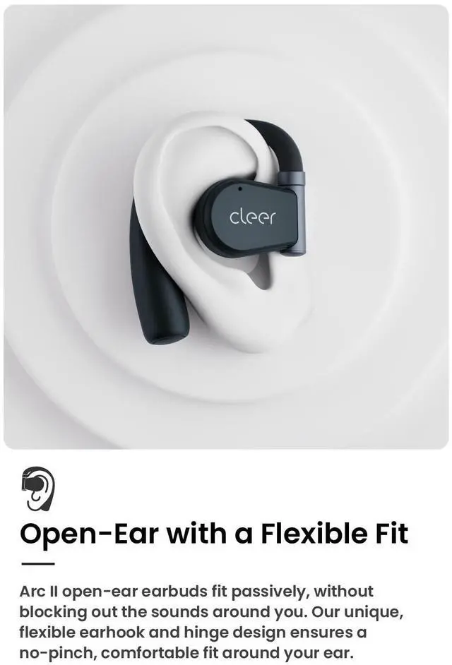 Alt view image 2 of 7 - Cleer ARC II Open-Ear True Wireless Bluetooth Headphones, Snapdragon Sound, Multipoint Connection, Secure Fit, IPX5 Waterproof, Crystal Clear Calls, 35 Hours Playtime,For iPhone & Android (Blue)