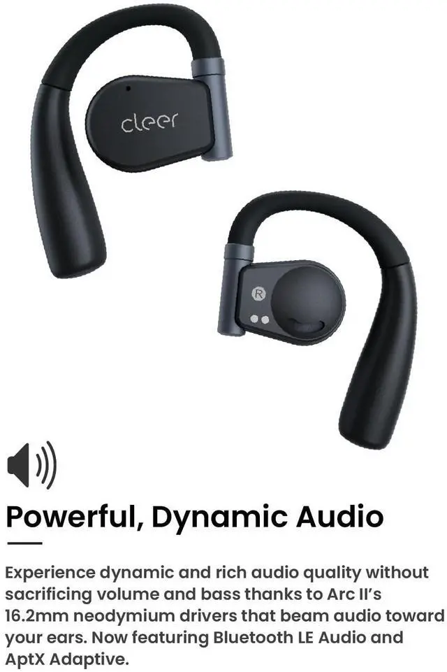 Alt view image 7 of 7 - Cleer ARC II Open-Ear True Wireless Bluetooth Headphones, Snapdragon Sound, Multipoint Connection, Secure Fit, IPX5 Waterproof, Crystal Clear Calls, 35 Hours Playtime,For iPhone & Android (Blue)