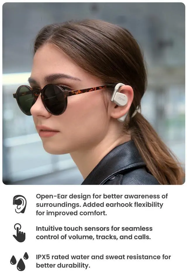 Alt view image 3 of 7 - Cleer ARC II Open-Ear True Wireless Bluetooth Headphones,Snapdragon Sound,Multipoint Connection,Secure Fit,IPX5 Waterproof,Crystal Clear Calls,35 Hours Playtime,For iPhone & Android (Light Grey)