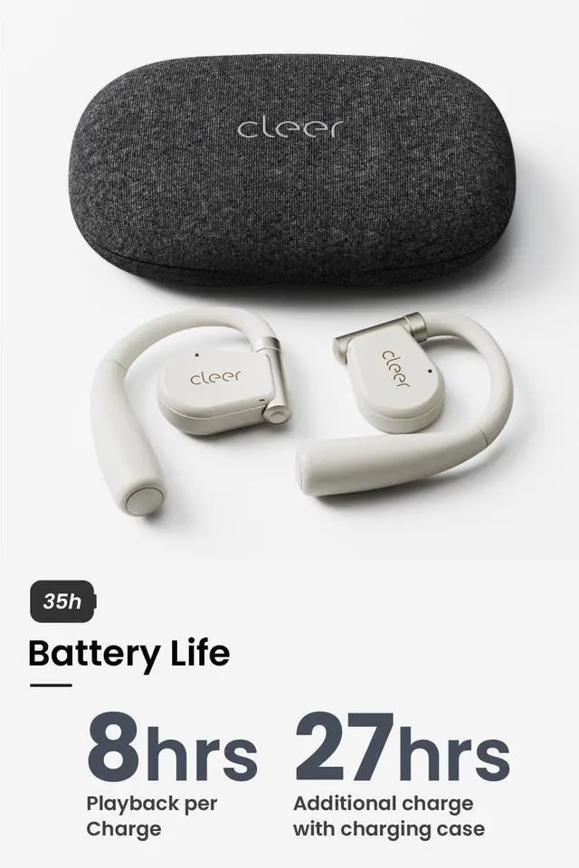 Alt view image 4 of 7 - Cleer ARC II Open-Ear True Wireless Bluetooth Headphones,Snapdragon Sound,Multipoint Connection,Secure Fit,IPX5 Waterproof,Crystal Clear Calls,35 Hours Playtime,For iPhone & Android (Light Grey)