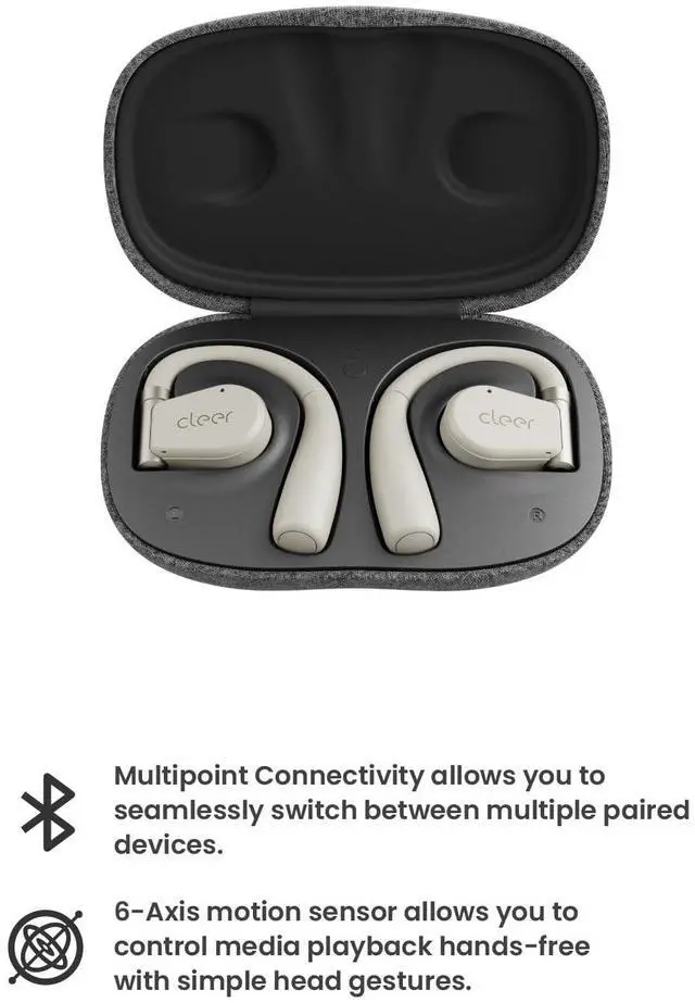 Alt view image 5 of 7 - Cleer ARC II Open-Ear True Wireless Bluetooth Headphones,Snapdragon Sound,Multipoint Connection,Secure Fit,IPX5 Waterproof,Crystal Clear Calls,35 Hours Playtime,For iPhone & Android (Light Grey)