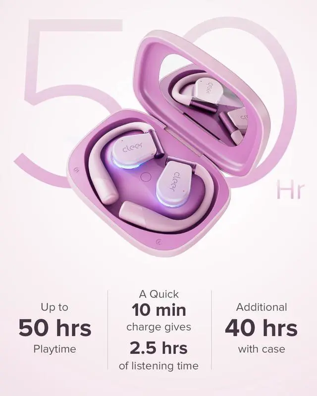 Alt view image 5 of 7 - Cleer ARC 3 Open Ear Headphones - Dolby Audio, Snapdragon Sound True Wireless Earbuds, 50Hr Battery, Bluetooth 5.4, IPX 7, Multi-Point, Smart Controls, Wireless Charging Smart Case, Comfort Fit, Pink