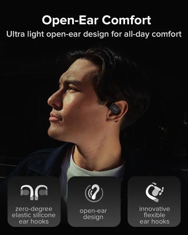 Alt view image 4 of 7 - Cleer ARC 3 Open Ear Headphones - Dolby Audio, Snapdragon Sound True Wireless Earbuds, 50Hr Battery, Bluetooth 5.4, IPX 7, Multi-Point, Smart Controls, Wireless Charging Smart Case, Comfort Fit, Black