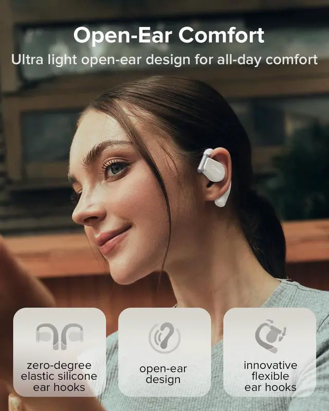 Alt view image 4 of 7 - Cleer ARC 3 Open Ear Headphones - Dolby Audio, Snapdragon Sound True Wireless Earbuds, 50Hr Battery, Bluetooth 5.4, IPX 7, Multi-Point, Smart Controls, light grey