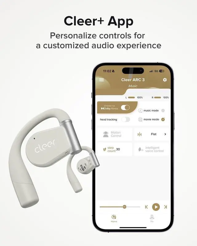 Alt view image 7 of 7 - Cleer ARC 3 Open Ear Headphones - Dolby Audio, Snapdragon Sound True Wireless Earbuds, 50Hr Battery, Bluetooth 5.4, IPX 7, Multi-Point, Smart Controls, light grey