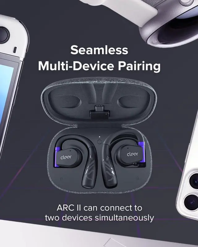 Alt view image 7 of 7 - Cleer ARC II Gaming Earbuds - True Wireless Open Ear Headphones, Ultra-Low Latency, Snapdragon Sound, Bluetooth 5.3, USB-C Dongle, 35Hr Battery, Compatible with PS4, PS5, PC, Switch,White