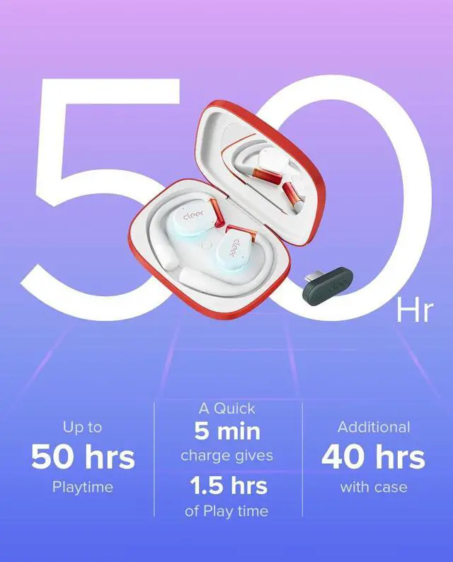 Alt view image 6 of 7 - Cleer ARC 3 Gaming Earbuds - True Wireless Open Ear Headphones,Ultra-Low Latency,Snapdragon & Dolby Sound, Bluetooth 5.4, USB-C Dongle,50Hr Battery, Compatible with PS4, PS5, PC, Quest, Switch, white