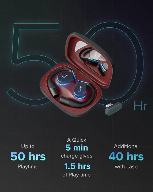 Alt view image 5 of 7 - Cleer ARC 3 Gaming Earbuds - True Wireless Open Ear Headphones,Ultra-Low Latency,Snapdragon & Dolby Sound, Bluetooth 5.4, USB-C Dongle,50Hr Battery, Compatible with PS4, PS5, PC, Quest, Switch, Black