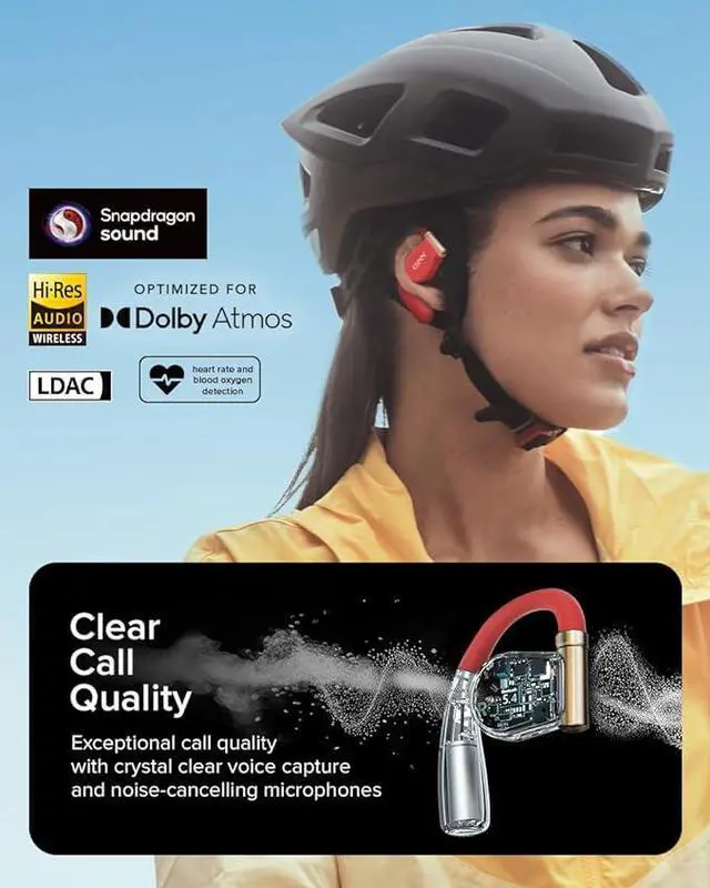 Alt view image 2 of 7 - Cleer ARC 3 Sports Pro Open Ear Headphones - Dolby Audio, Snapdragon Sound True Wireless Earbuds,40Hr Battery, Bluetooth 5.4, IPX7,Heart Rate Tracking,Wireless Charging Smart Case, Comfort Fit, Red