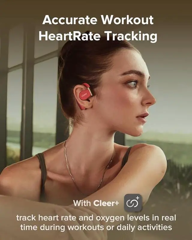 Alt view image 3 of 7 - Cleer ARC 3 Sports Pro Open Ear Headphones - Dolby Audio, Snapdragon Sound True Wireless Earbuds,40Hr Battery, Bluetooth 5.4, IPX7,Heart Rate Tracking,Wireless Charging Smart Case, Comfort Fit, Red
