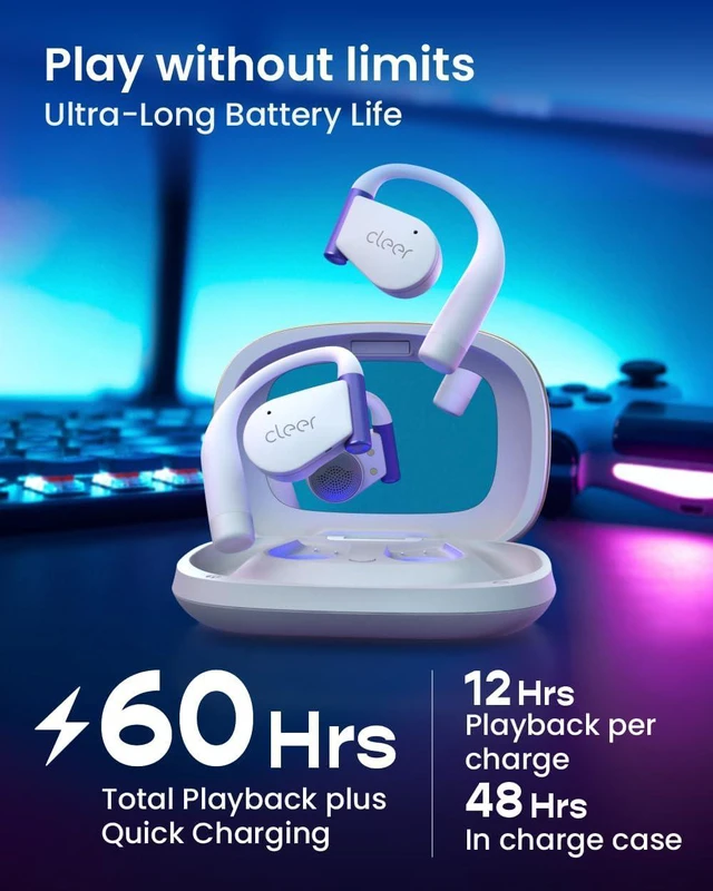 Alt view image 5 of 7 - Cleer ARC 5 Gaming Open-Ear Wireless Earbuds with THX Spatial Audio, Head Tracking, Snapdragon Sound, <30ms Low-Latency Dongle & 60-Hour Battery - White