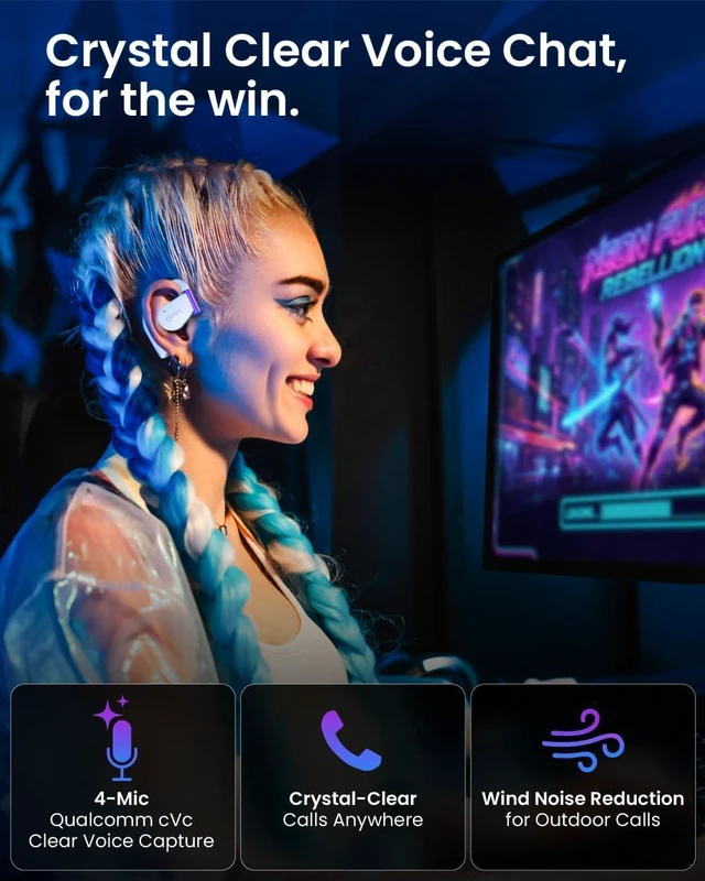 Alt view image 6 of 7 - Cleer ARC 5 Gaming Open-Ear Wireless Earbuds with THX Spatial Audio, Head Tracking, Snapdragon Sound, <30ms Low-Latency Dongle & 60-Hour Battery - White