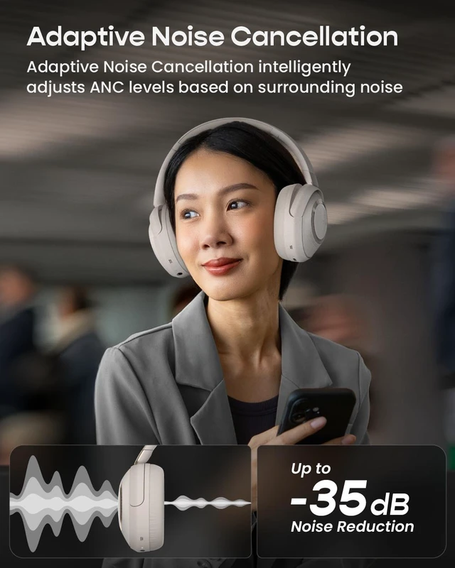 Alt view image 4 of 7 - Cleer Audio Alpha Adaptive Active Noise Canceling Bluetooth Headphones, Dual-Microphone, Touch Controls, 35 Hr Battery Life, Multipoint Connection, Dirac Spatial Audio, App, Stone