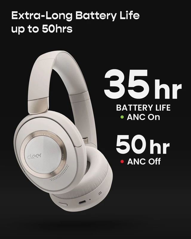 Alt view image 5 of 7 - Cleer Audio Alpha Adaptive Active Noise Canceling Bluetooth Headphones, Dual-Microphone, Touch Controls, 35 Hr Battery Life, Multipoint Connection, Dirac Spatial Audio, App, Stone