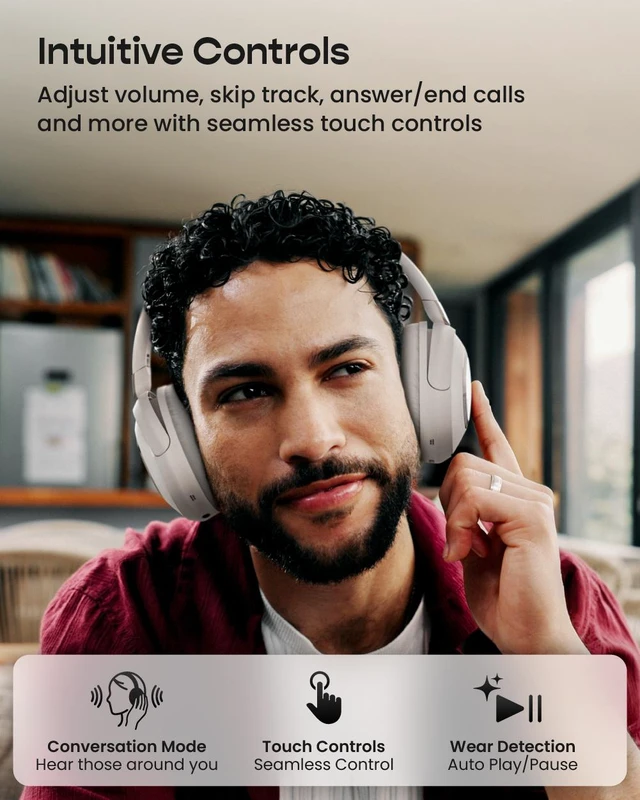 Alt view image 7 of 7 - Cleer Audio Alpha Adaptive Active Noise Canceling Bluetooth Headphones, Dual-Microphone, Touch Controls, 35 Hr Battery Life, Multipoint Connection, Dirac Spatial Audio, App, Stone