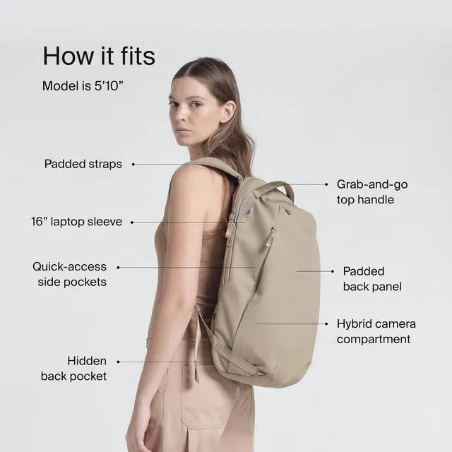 Alt view image 5 of 7 - Urth Norite 24L Backpack  15 Laptop Bag, Weatherproof + Recycled (Beige)