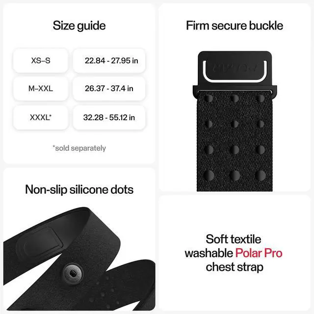 Alt view image 5 of 6 - Polar H10 Heart Rate Monitor ANT+ , Bluetooth HR Sensor for Men and Women Built-in Memory, XS-S
