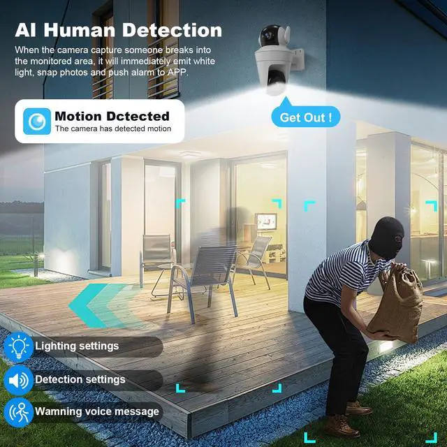 Alt view image 4 of 7 - PHANSATIM 5MP Outdoor Security Camera Dual Lens, 2.4Ghz WiFi Cameras for Home Security, 360°PTZ 2.5K Surveillance Camera with Motion Detection Tracking/2-Way Audio/Color Night Vision/Wired/Waterproof