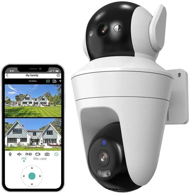 Main image of PHANSATIM 5MP Outdoor Security Camera Dual Lens, 2.4Ghz WiFi Cameras for Home Security, 360°PTZ 2.5K Surveillance Camera with Motion Detection Tracking/2-Way Audio/Color Night Vision/Wired/Waterproof