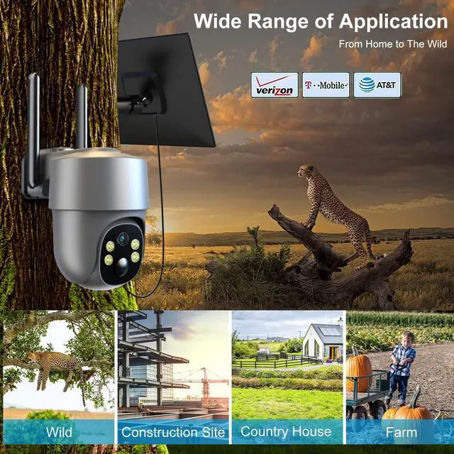 Alt view image 3 of 7 - PHANSATIM Outdoor Cameras for Home Security - 4G LTE Cellular No WiFi Solar Security Cameras Wireless Outdoor with Floodlight Color Night Vision, PIR Detection Siren, 2 Way Talk - Grey