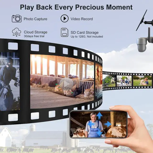 Alt view image 6 of 7 - PHANSATIM Outdoor Cameras for Home Security - 4G LTE Cellular No WiFi Solar Security Cameras Wireless Outdoor with Floodlight Color Night Vision, PIR Detection Siren, 2 Way Talk - Grey