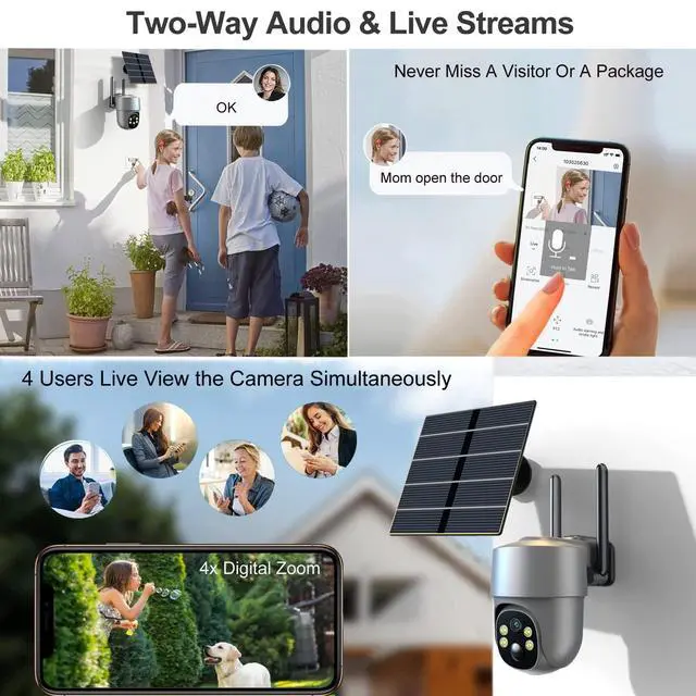 Alt view image 3 of 7 - Xparkin Solar Security Cameras Wireless Outdoor, Mulit-Functional Home Security WiFi Camera with PIR Motion Detection & Floodlight, Weatherproof for Garden Front/Back Yard (2.4G WiFi Camera Grey)