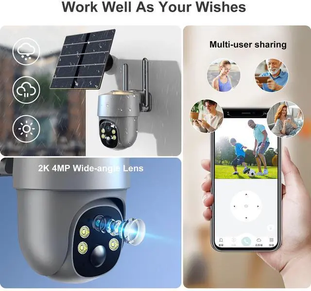 Alt view image 4 of 7 - Xparkin Solar Security Cameras Wireless Outdoor, Mulit-Functional Home Security WiFi Camera with PIR Motion Detection & Floodlight, Weatherproof for Garden Front/Back Yard (2.4G WiFi Camera Grey)