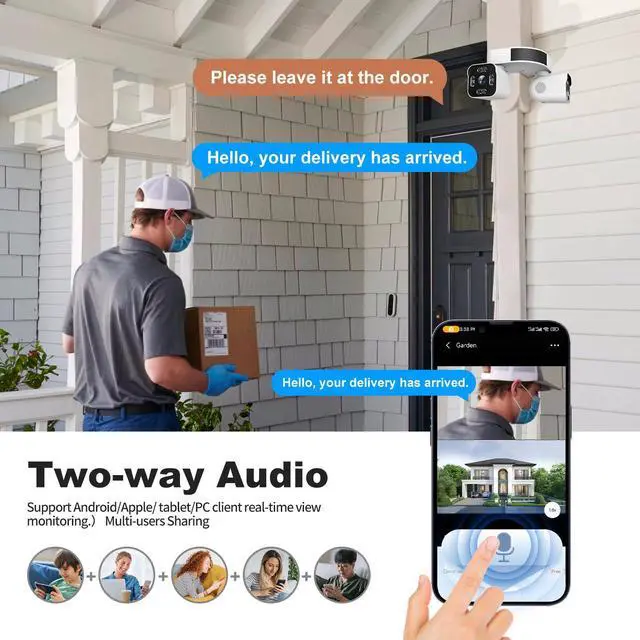 Alt view image 5 of 7 - PHANSATIM Dual Lens WiFi Outdoor Cameras For Home Security, 2.5K/5MP House Camera With Audio And Video, PTZ Security Camera Wireless With Auto Tracking, Outdoor Camera Wired Support Color Night Vision