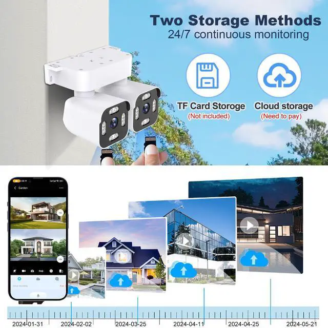 Alt view image 6 of 7 - PHANSATIM Dual Lens WiFi Outdoor Cameras For Home Security, 2.5K/5MP House Camera With Audio And Video, PTZ Security Camera Wireless With Auto Tracking, Outdoor Camera Wired Support Color Night Vision