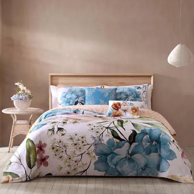 Main image of Bebejan Maia Blue 100% Cotton Sateen 5 Piece Queen Size Reversible Comforter Set