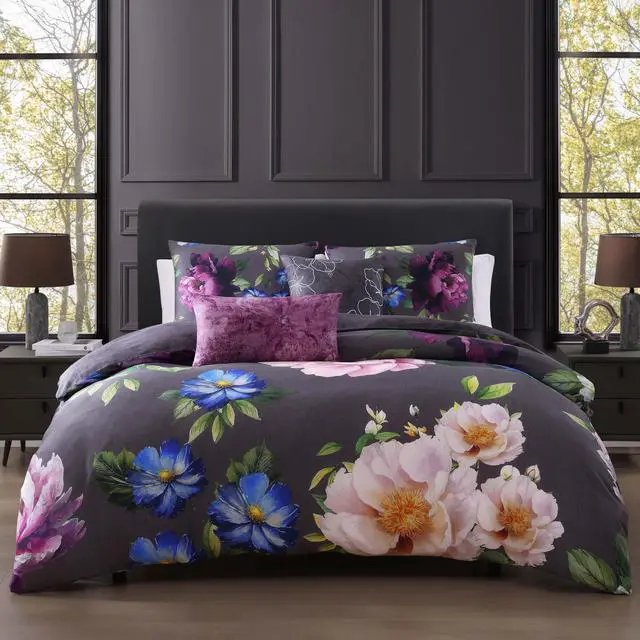 Main image of Bebejan Elegant Blossoms 100% Cotton Sateen 5 Piece Queen Size Reversible Comforter Set
