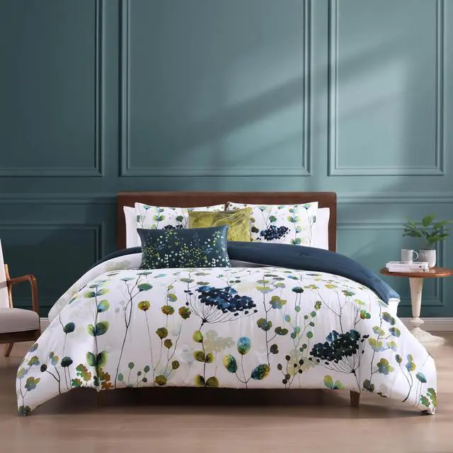 Main image of Bebejan Abstract Vines 100% Cotton Sateen 5 Piece Queen Size Reversible Comforter Set