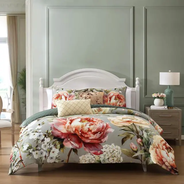 Main image of Bebejan Whispering Willows 100% Cotton Sateen 5 Piece Queen Size Reversible Comforter Set