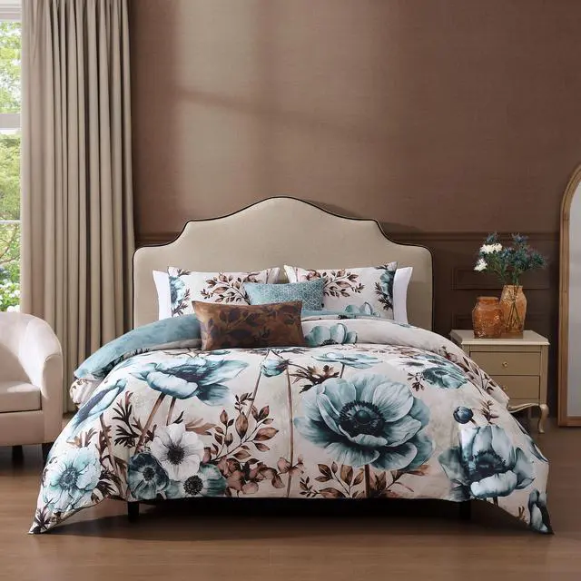 Main image of Bebejan Flowers in the Mist 100% Cotton Sateen 5 Piece Queen Size Reversible Comforter Set