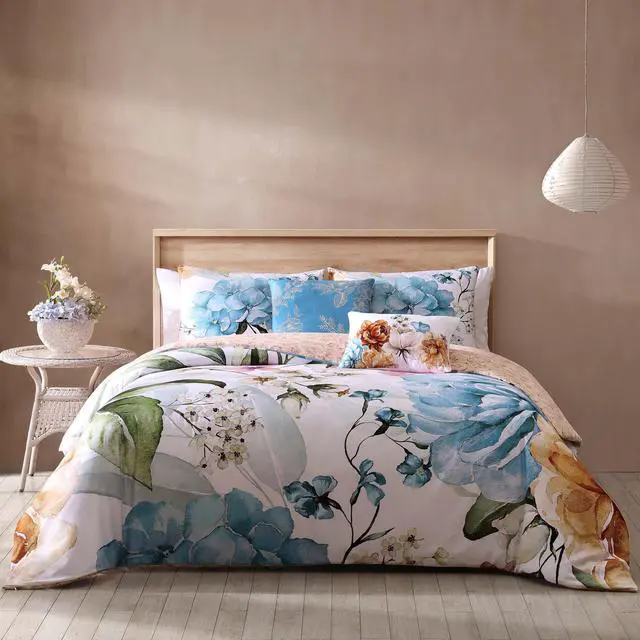 Alt view image 2 of 7 - Bebejan Maia Blue 100% Cotton Sateen 5 Piece Queen Size Reversible Comforter Set