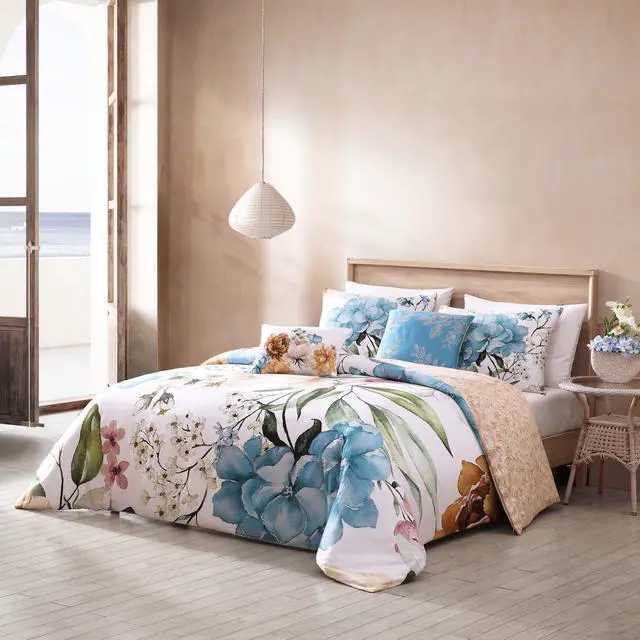 Alt view image 6 of 7 - Bebejan Maia Blue 100% Cotton Sateen 5 Piece Queen Size Reversible Comforter Set