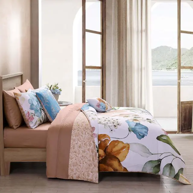 Alt view image 4 of 7 - Bebejan Maia Blue 100% Cotton Sateen 5 Piece Queen Size Reversible Comforter Set