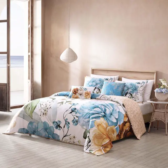 Alt view image 5 of 7 - Bebejan Maia Blue 100% Cotton Sateen 5 Piece Queen Size Reversible Comforter Set