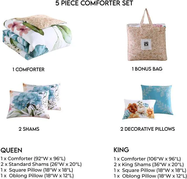 Alt view image 7 of 7 - Bebejan Maia Blue 100% Cotton Sateen 5 Piece Queen Size Reversible Comforter Set