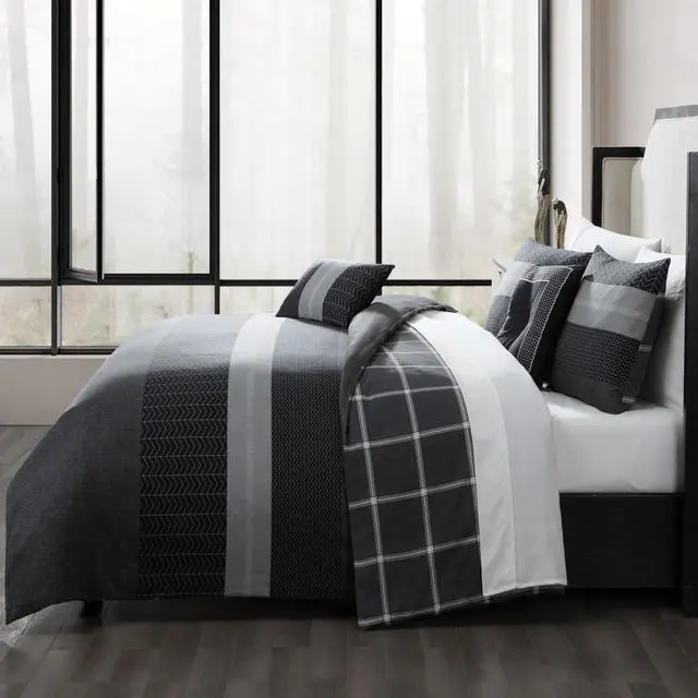 Alt view image 3 of 6 - Bebejan Kyle Black 100% Cotton Sateen 5 Piece Queen Size Reversible Comforter Set