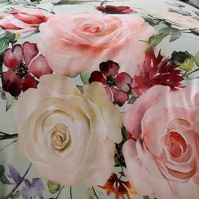 Alt view image 2 of 6 - Bebejan Rose on Misty Green 100% Cotton Sateen 5 Piece Queen Size Reversible Comforter Set