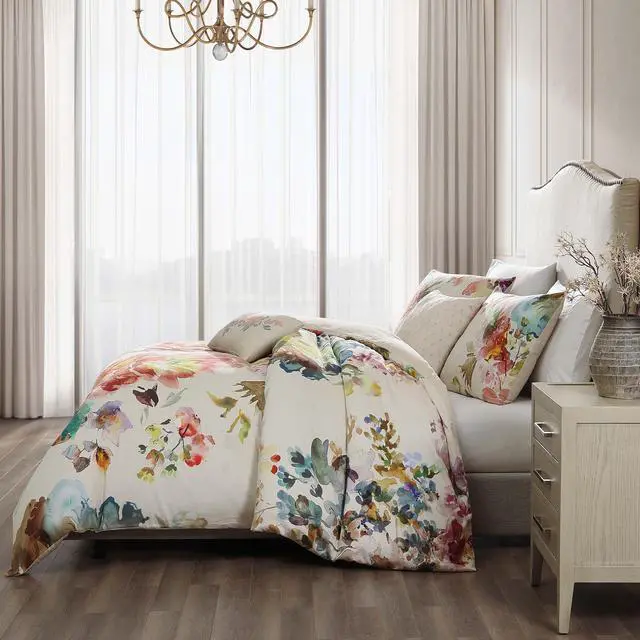 Alt view image 4 of 6 - Bebejan Antique Flowers Ivory 100% Cotton Sateen 5 Piece Queen Size Reversible Comforter Set