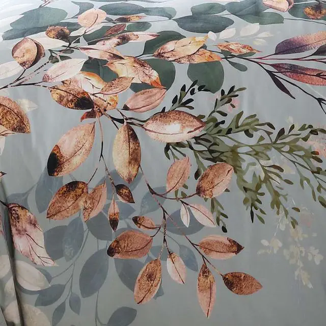 Alt view image 2 of 7 - Bebejan Peach Leaves on Sage 100% Cotton Sateen 5 Piece Queen Size Reversible Comforter Set