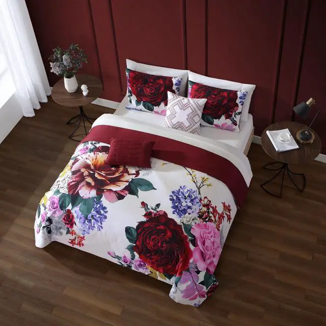 Alt view image 3 of 7 - Bebejan Magenta Floral 100% Cotton Sateen 5 Piece Queen Size Reversible Comforter Set