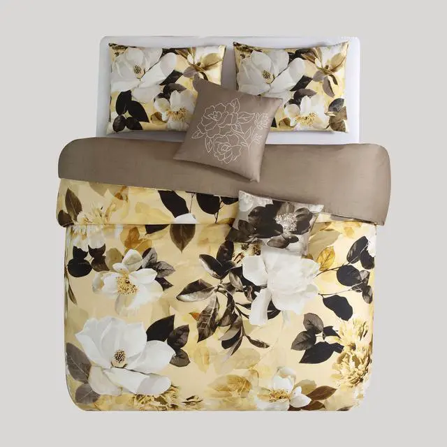 Alt view image 6 of 7 - Bebejan Magnolia 100% Cotton Sateen 5 Piece Queen Size Reversible Comforter Set
