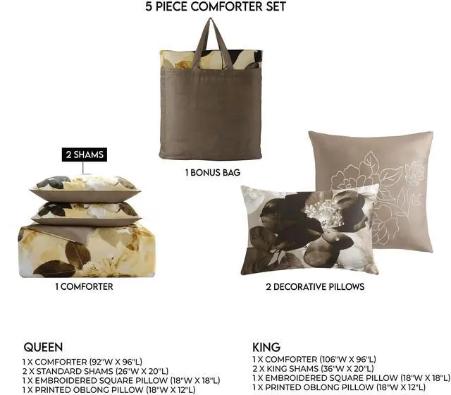 Alt view image 7 of 7 - Bebejan Magnolia 100% Cotton Sateen 5 Piece King Size Reversible Comforter Set
